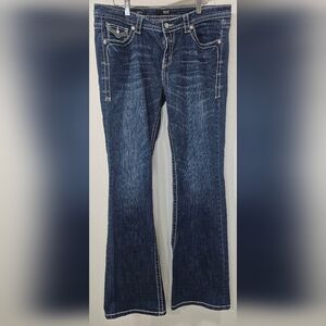 a.n.a Women's Boot Cut Dark Wash Jeweled Denim Thick Stitch Jeans Sz 32/14